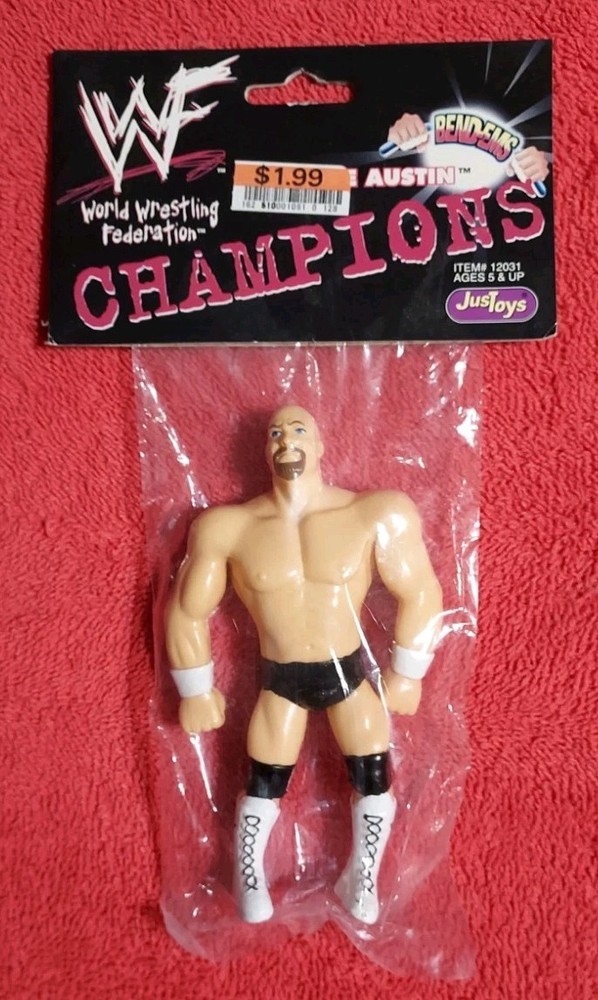 VINTAGE 1999 WWF CHAMPIONS BEND-EMS JUST TOYS STONE COLD STEVE AUSTIN NIP