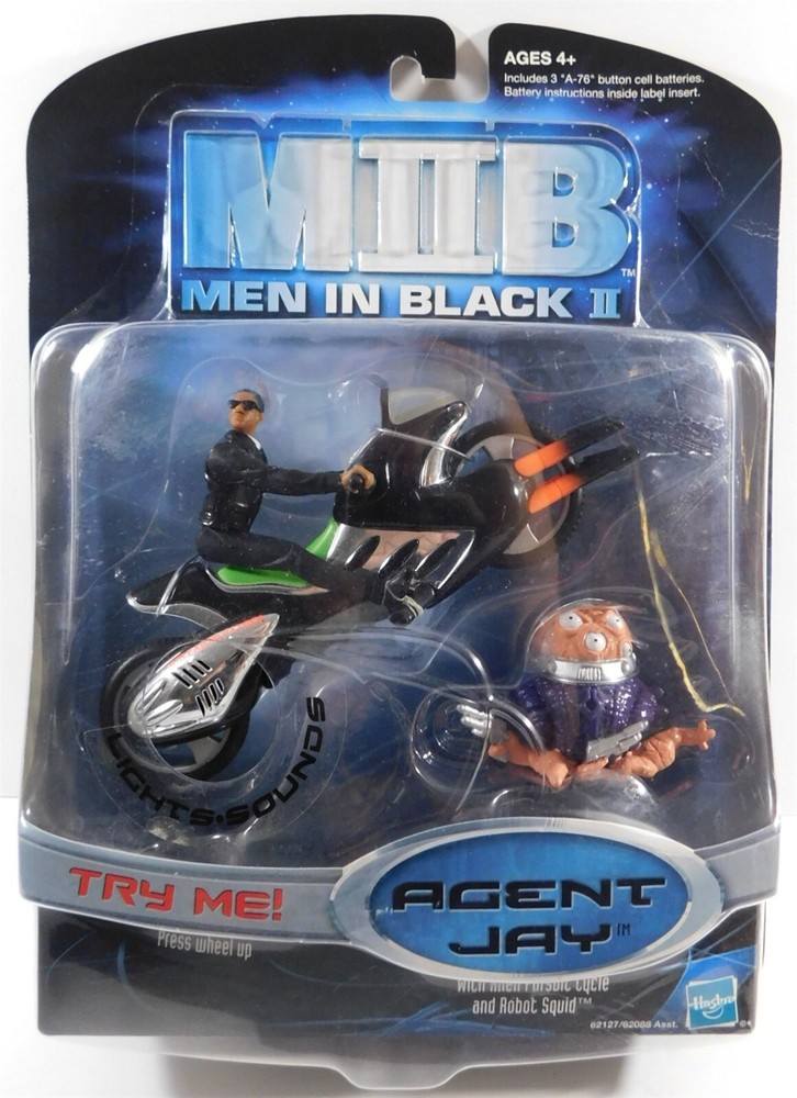 2002 Hasbro Men in Black 2 AGENT JAY with Alien Pursuit Cycle, Action Fig. New