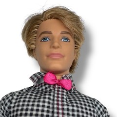 Rare HTF Product Fashionista Ken Doll Barbie Check Shirt Pink Bow Tie