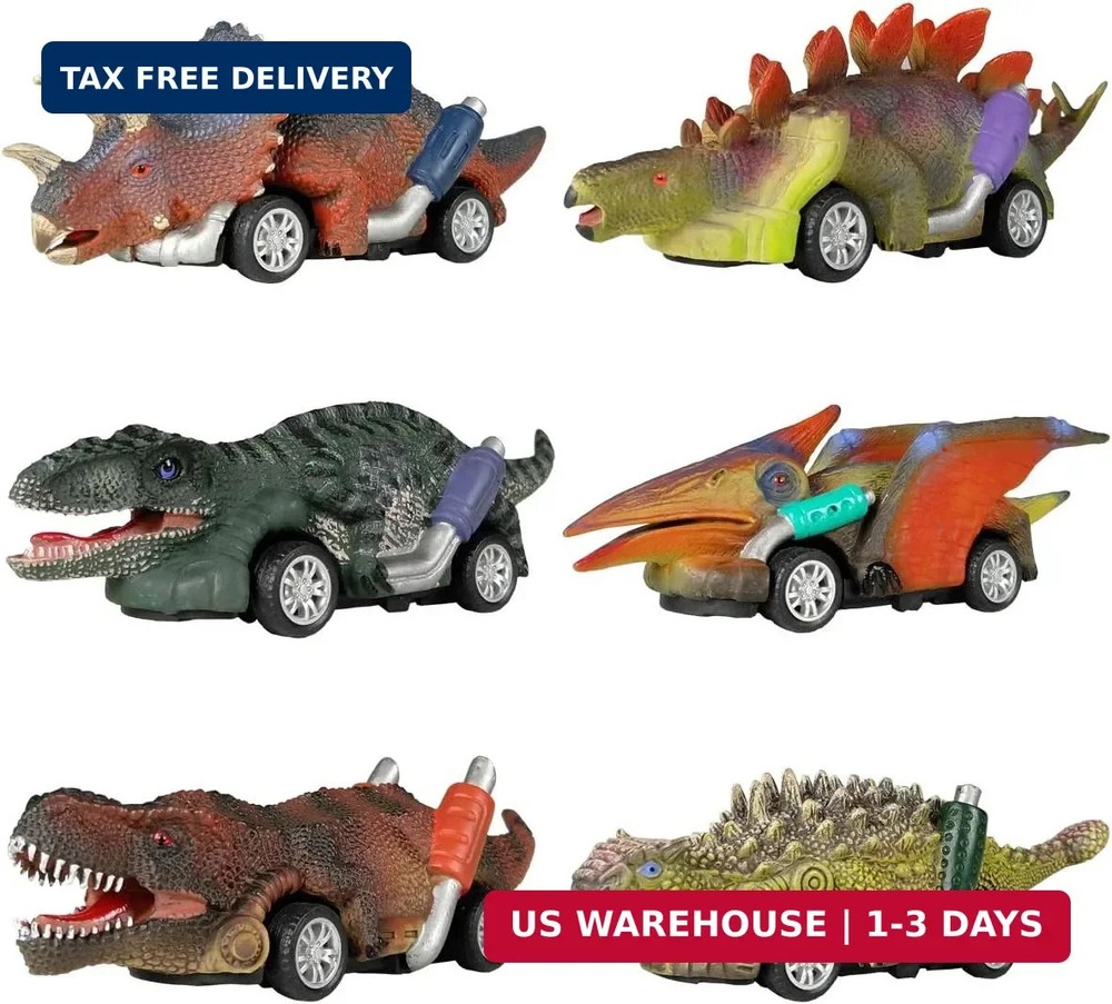 Dinosaur Toy Pull Back Cars, 6 Pack Dino Toys for Kids Ages 3 and Up
