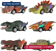 Dinosaur Toy Pull Back Cars, 6 Pack Dino Toys for Kids Ages 3 and Up