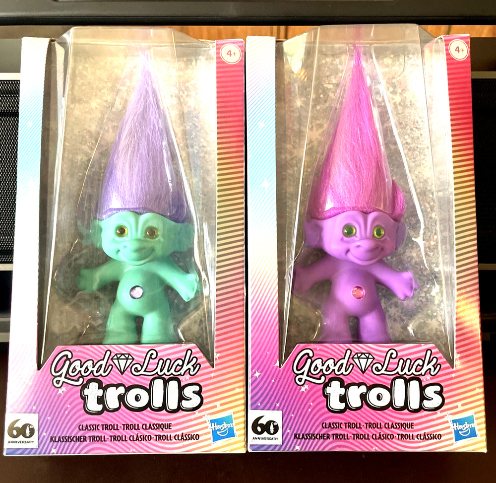 60th Anniversary Good Luck Trolls Lot of 2 Figures NEW Hasbro Green Purple – New