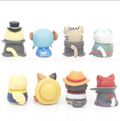 8PCS One Piece Neko Cats Luffy Sabo Ace Law Chopper Cute PVC Figure Toy
