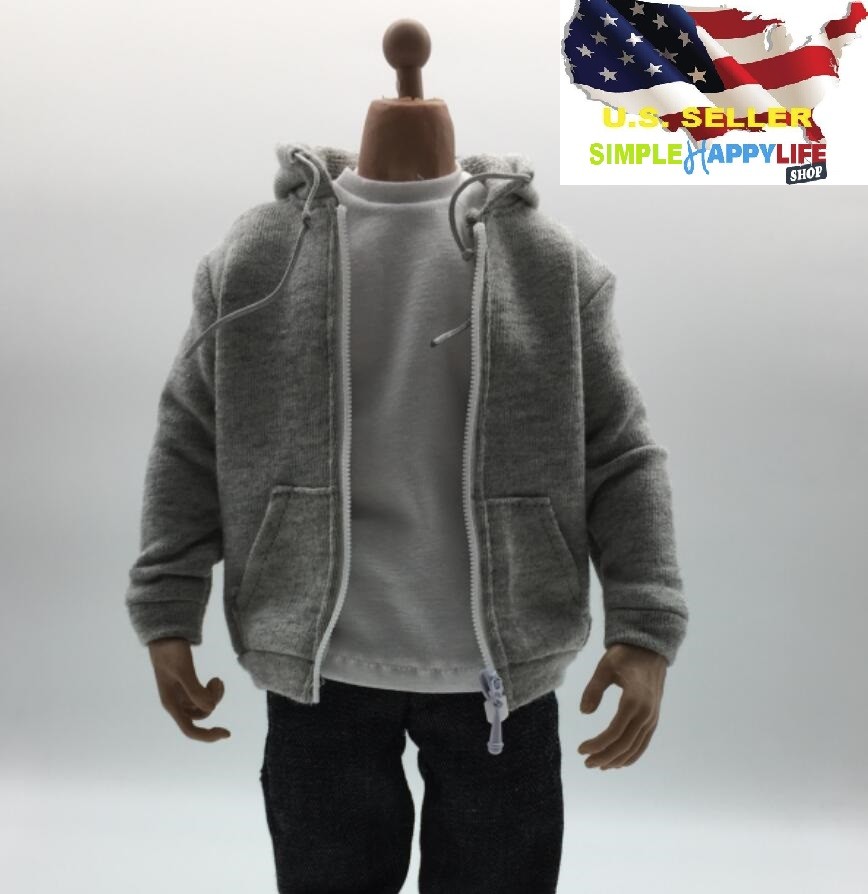 1/6 scale Man Zip Hoodie grey for 12″ figure hot toys Phicen worldbox ❶USA❶