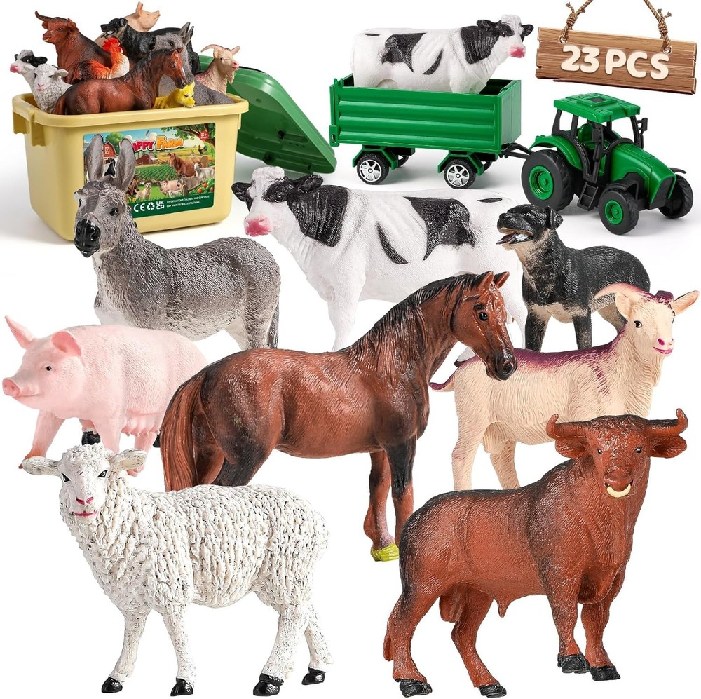 Large Farm Animal Figures Farm Truck 23pcs Cow Horse Sheep Pig Play Set For Kids