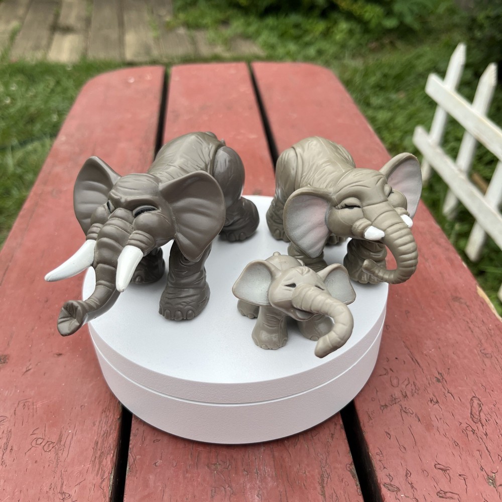 Fisher Price Elephant Animal Families Figures Lot Posable Zoo Set of 3 Vintage