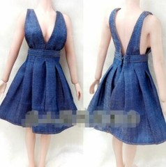 1:6 Female Soldiers Denim Suspender Skirt Dress Blue Fashion Dress for 12” Body