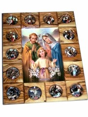 Holy family with Stations of the Cross Icon plaque all in Olive wood from