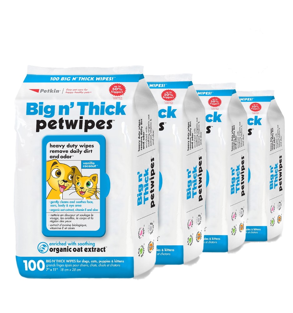 Petkin Petwipes Big ‘n Thick Wipes for Dogs/Cats Cleans Face, Ears, Body & Eyes