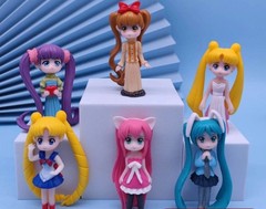 Sailor Moon Lovely Girls 6pcs PVC Figure Statue Toy Cake Topper 3 inches tall.
