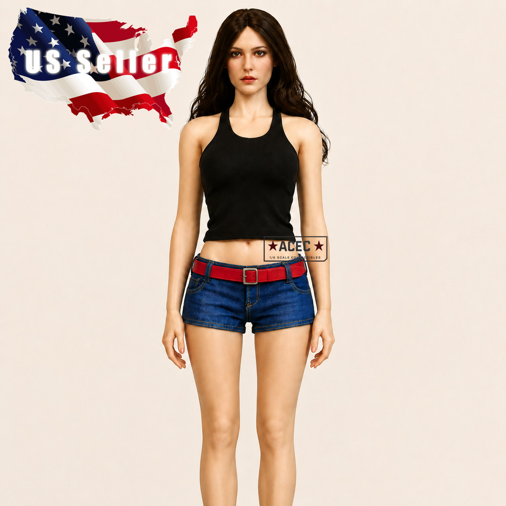 1/6 Tank Top Denim Shorts Belt Outfit Set For 12″ PHICEN Hot Toys Female Figure