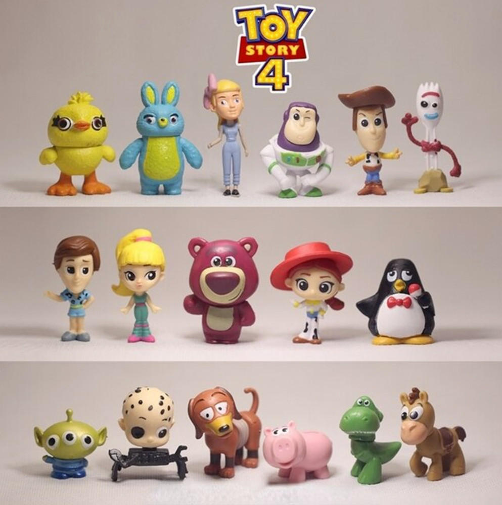 Toy Story Set of 17 Different PVC Cake Toppers Mini Figures about 2 inches tall.