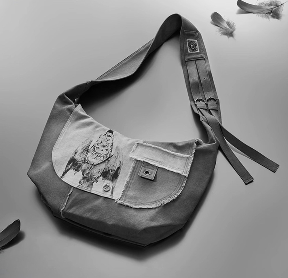 POP MART Hirono x Dou Jingtong Flying Man Patchwork Messenger Bag