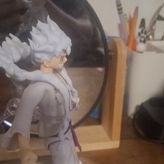 Anime/Manga Style White Hair Action Figure, Plastic, Purple/Beige, Stand