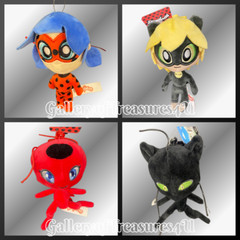 (1) Miraculous Plush Clip Ladybug Cat Noir Tikki or Plague 4″ Doll 6″ w/ Clip