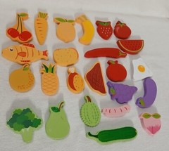 Wooden Pieces (24) Child’s Play Toddler Toys Food Fish Fruit Colorful Shapes