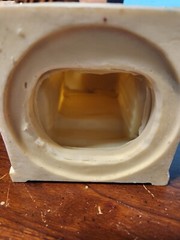 VINTAGE MODEL SCALE BONE RESIN CASTLE MAUSOLEUM 4.5″ X 4″ X 4″ BEIGE AND GOLD