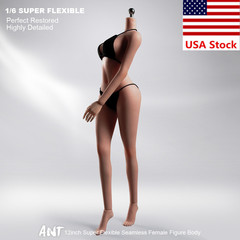 1/6 Female Black Skin Medium Breast Flexible Seamless Body 12”Action Figure