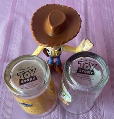 Toy Story 8oz Juice Tumblers & 6” Tall Woody Figure Lot of 3