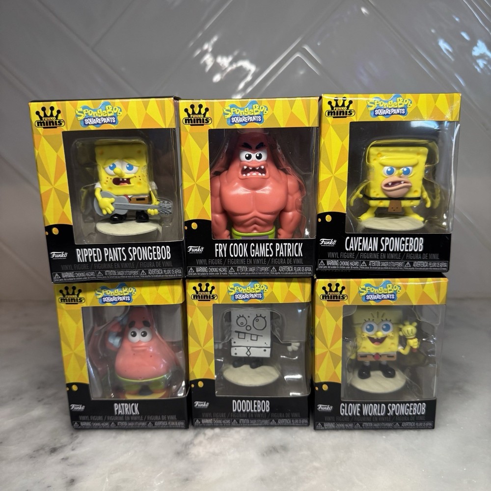 Funko Minis SpongeBob Set of 6 DoodleBob Patrick Caveman NIB Complete Set