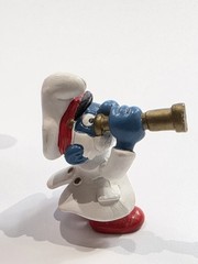 Vintage Schleich Smurf Sea Captain 20141 W Germany Green Dot MOLD 1 Gold T.scope