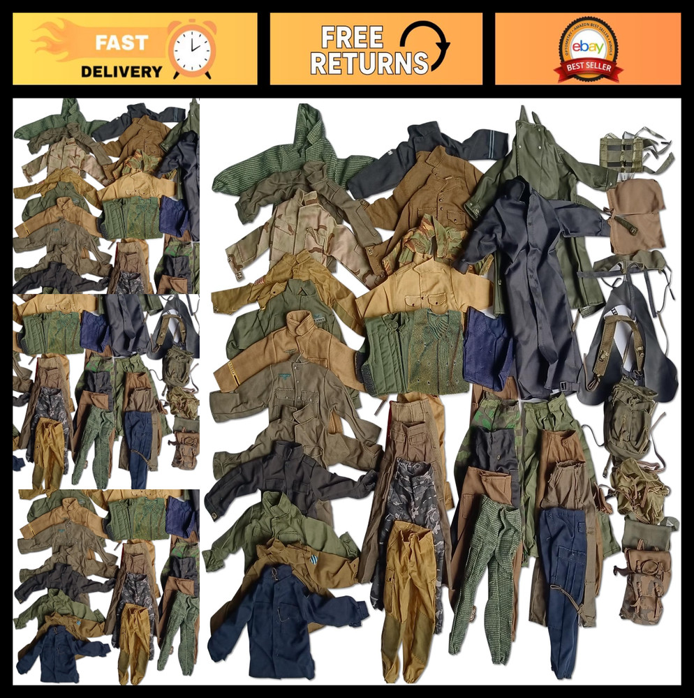 50 Pcs 1/6 Scale Camo Military Clothes, Pants & Bag Accessories for 12″ Action F