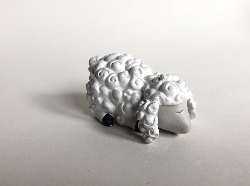 Sleeping Baby Lamb Sheep White With Curly Hair PVC Toy Figure
