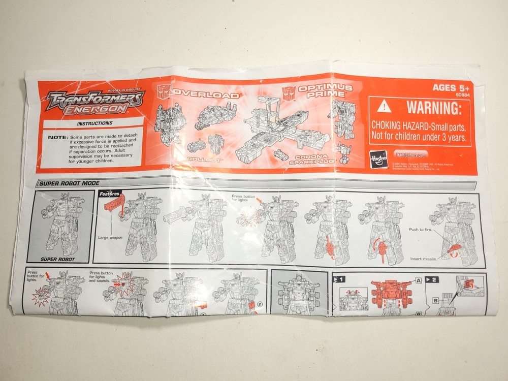 Transformers Energon COSTCO EXCLUSIVE Overload Optimus Prime Instruction Manual