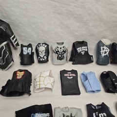 Huge WWE Wrestling Figure Accessory Lot ~90 Pcs Belts Shirts Boots Masks Mattel