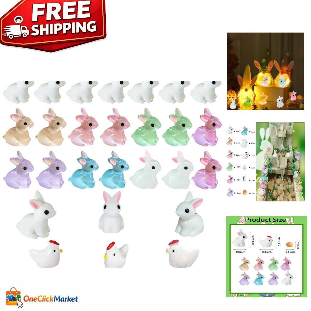 Complete 36-Piece Easter Mini Animals Set – Pastel Resin Rabbits, Eggs, Chickens