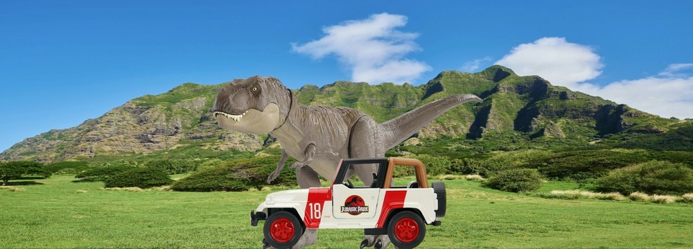 Jurassic Park World Legacy Mattel T-Rex Dinosaur Jeep Figure Diorama Backdrop #3