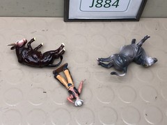 Western Rodeo Cowboy Bull Rider & 2 Bulls Toy Figure Set
