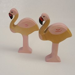 Holztiger Flamingo Wood Toy Lot of 2 Pink Bird Animals
