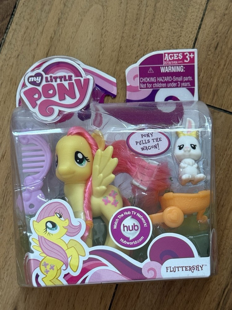 My Little Pony G4 Fluttershy with Wagon Rabbit 3″ Figure NIP Brushable