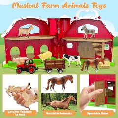 Big Red Barn Toys for Toddlers 1-3 Farm Animal Figures Playset with Tractor f…