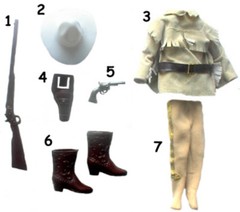1974 AMERICAN WEST 8″ mego doll – Earp Crockett Hickock – HEAD BOOTS SHIRT PANTS