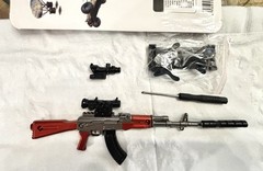 💥Manseiko Metal Miniature Gun AK-47 Assault Rifle ~8” 1:6 w/Rmv Silencer & Mag