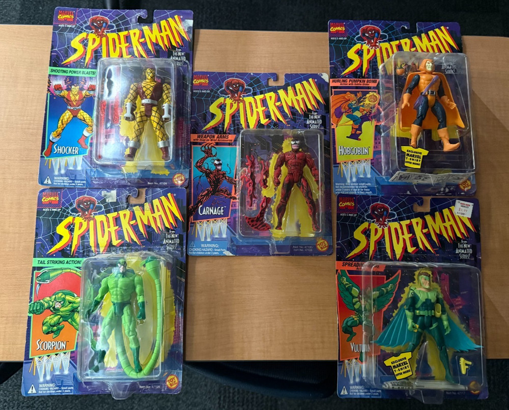 Lot of 5 Toybiz Spiderman Animated Series Villain Action Figures Carnage Shocker