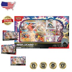 Complete Pokemon TCG Mega Lucario ex Figure Collection – 5 Booster Packs, Figure