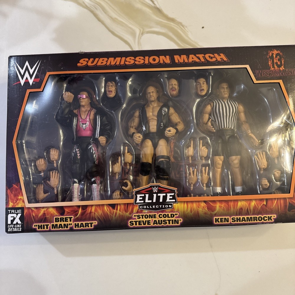 🔥WWE Wrestlemania 13 Submission Match 3-Pack Figures Hart , Austin & Shamrock🔥