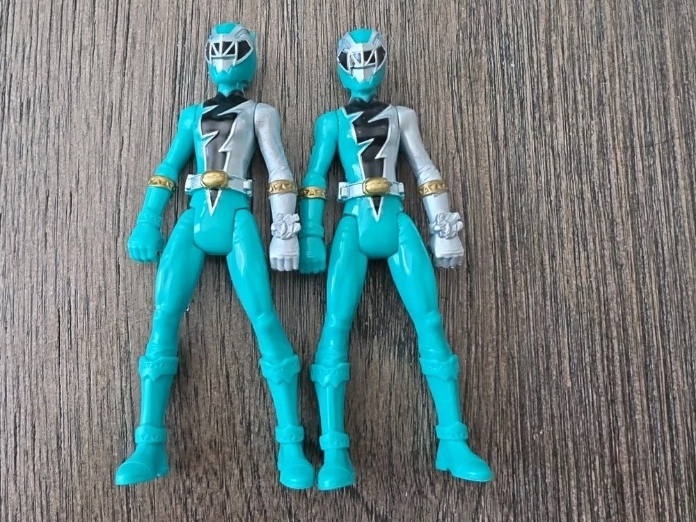 Power Ranger Dino Fury Green Silver Ranger 4″tall Lot X2 Action Figures Pre-own