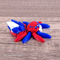 Patriotic Spider 3D Printed Articulated Flexi Fidget Toy Gift 2″ Red White Blue