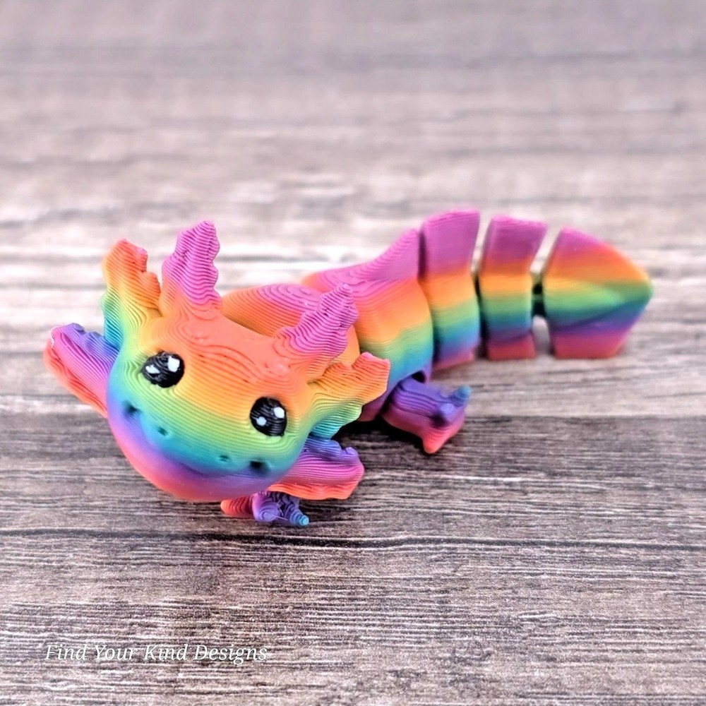 Axolotl Articulated Flexi Fidget Toy 2.5″ – Choose Color – 3D Printed Desk Pet