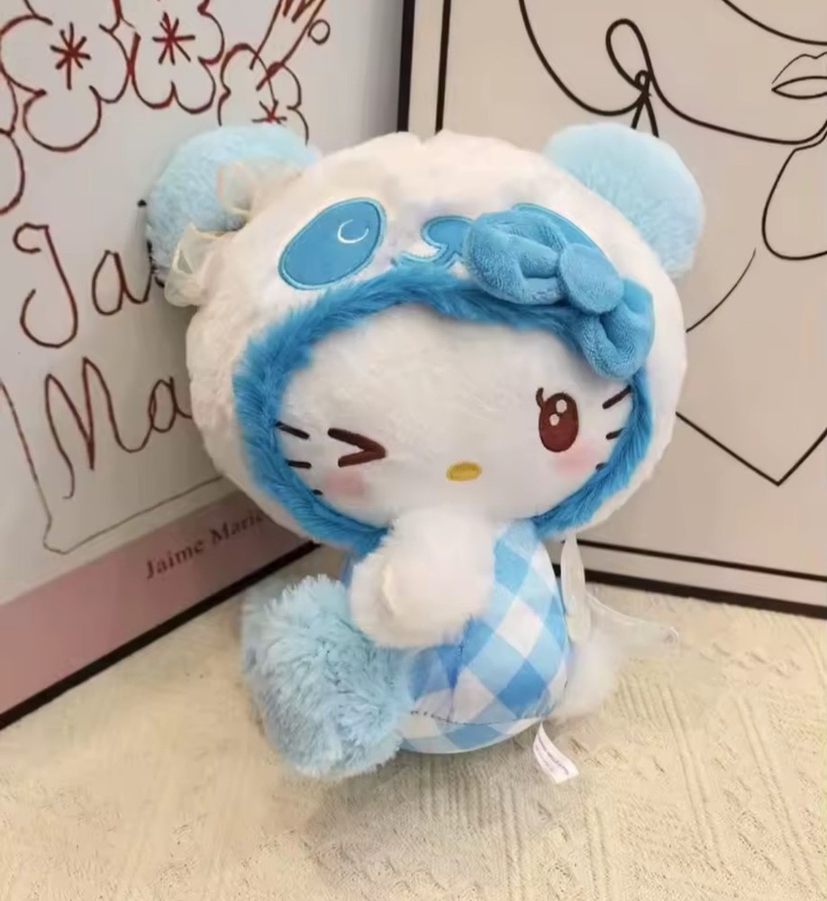 Sanrio Hello Kitty Pink Blue Gingham Plaid Winking Angel Plush Dolls y2k Kawaii