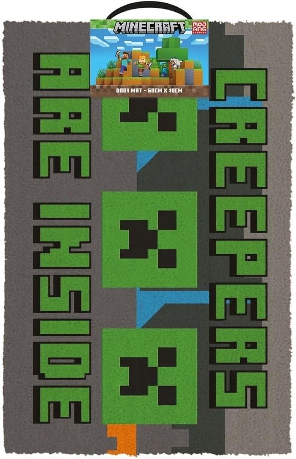 MINECRAFT CREEPERS NEED HUGS WELCOME DOOR MAT 60 X 40 CM COIR PVC BACK