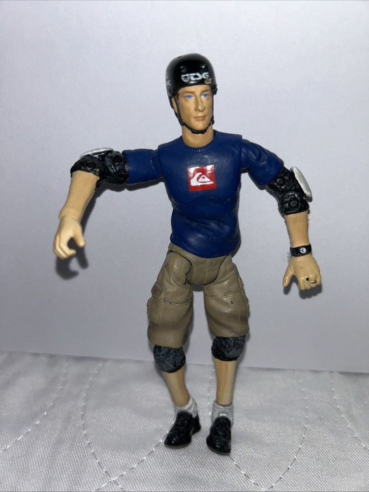 tony hawk Quiksilver Sports Action Figure w/ Helmet & Pads, Blue Shirt Tan