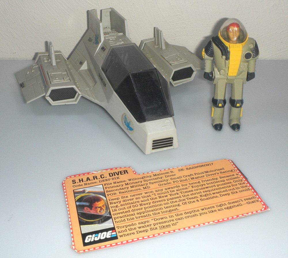 Vintage 1984 Sharc Submarine G.I. GI Joe Complete w/ Deep Six Figure 3.75 ARAH