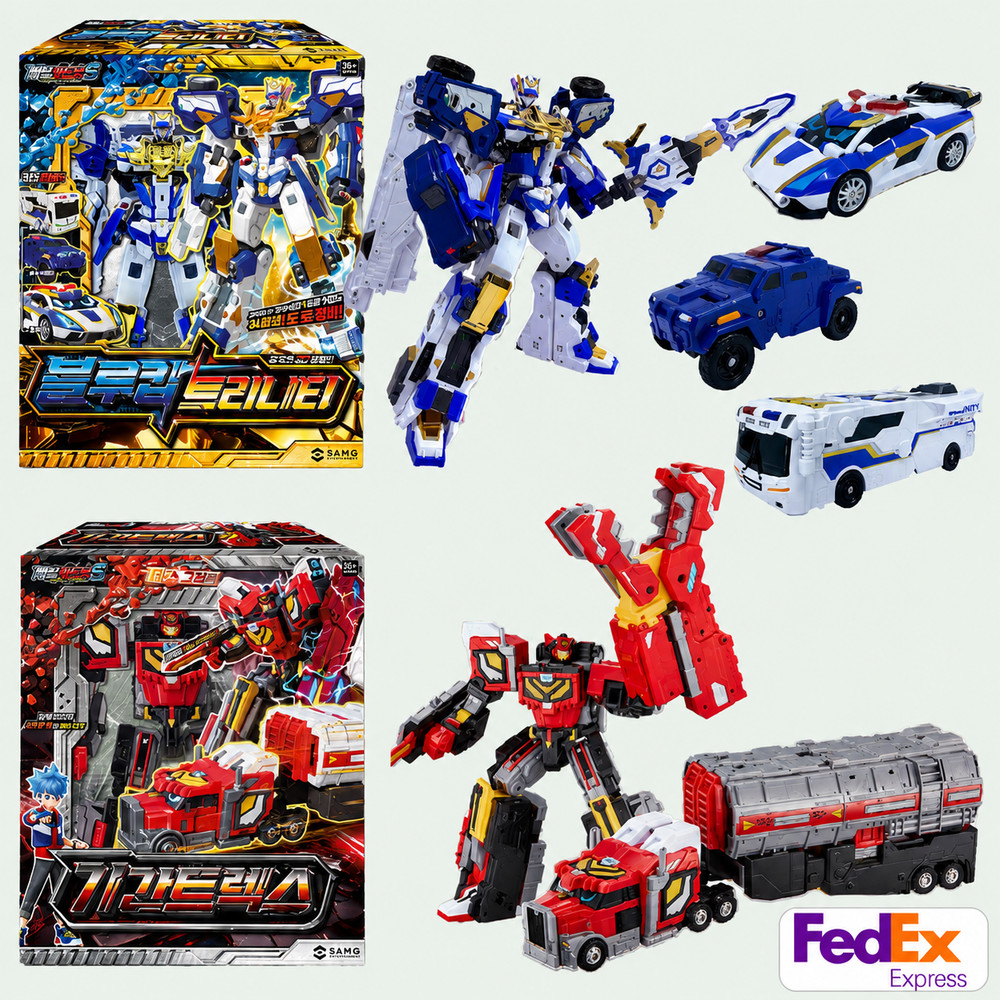 Metal Cardbot S Blue Cop Trinity GigantRex Transforming Robot Figure Set Toy