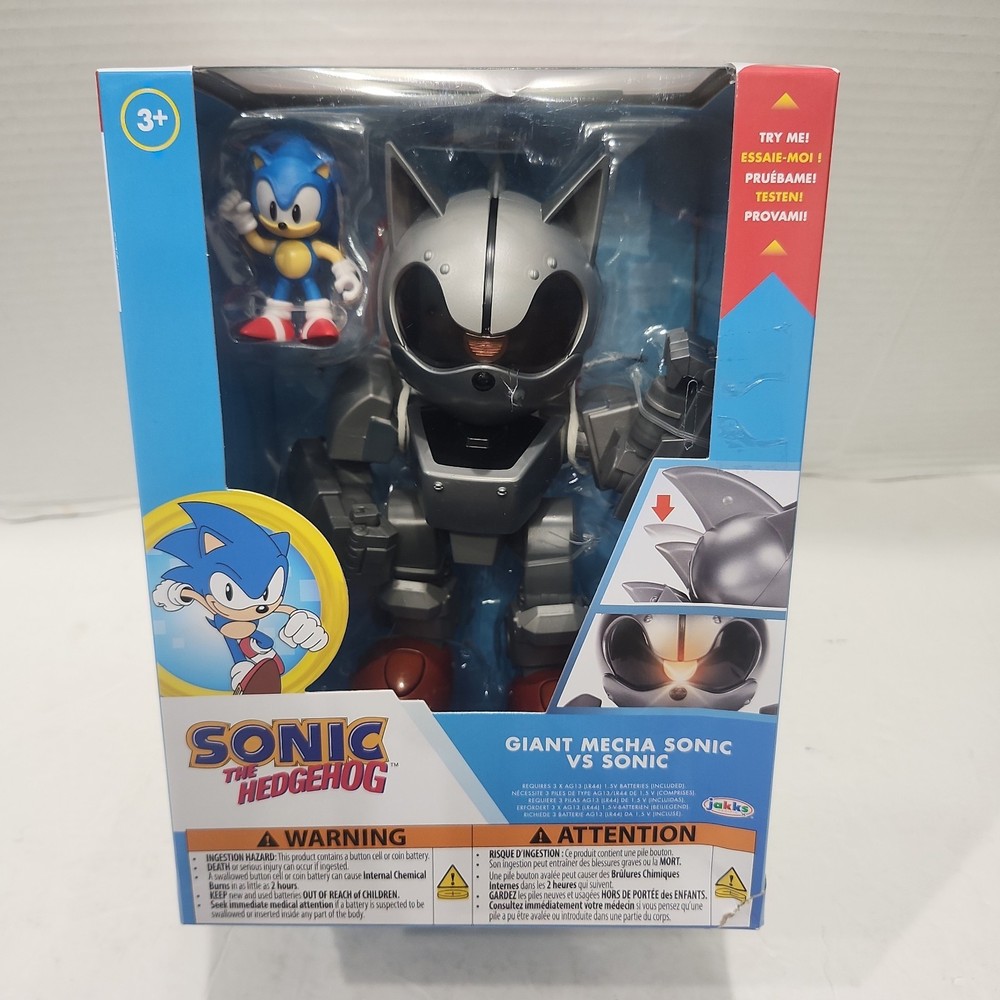 Sonic The Hedgehog Giant Mecha Sonic vs Sonic 9 Inch Action Figure Set Lights Se