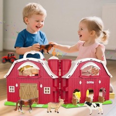 Big Red Barn Toys for Toddlers 1-3 Farm Animal Figures Playset with Tractor f…